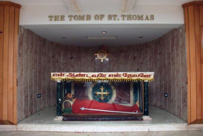 The fake tomb of St. Thomas created by the Portuguese, in San Thome Cathedral, Mylapore, Chennai, India. St Thomas Tomb Mylapore
