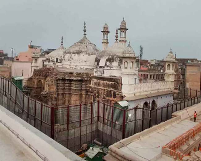 Gyanvapi Mosque back wall being the front wall of the ancient Vishwanath Temple.