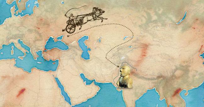 Image depicting the imaginary Aryan invasion of India from the Caspian Sea.