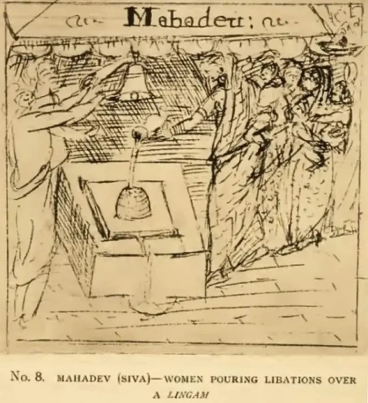 Women doing abhishek to lingam in the Adi Vishwanath Temple (Peter Mindy 1632).