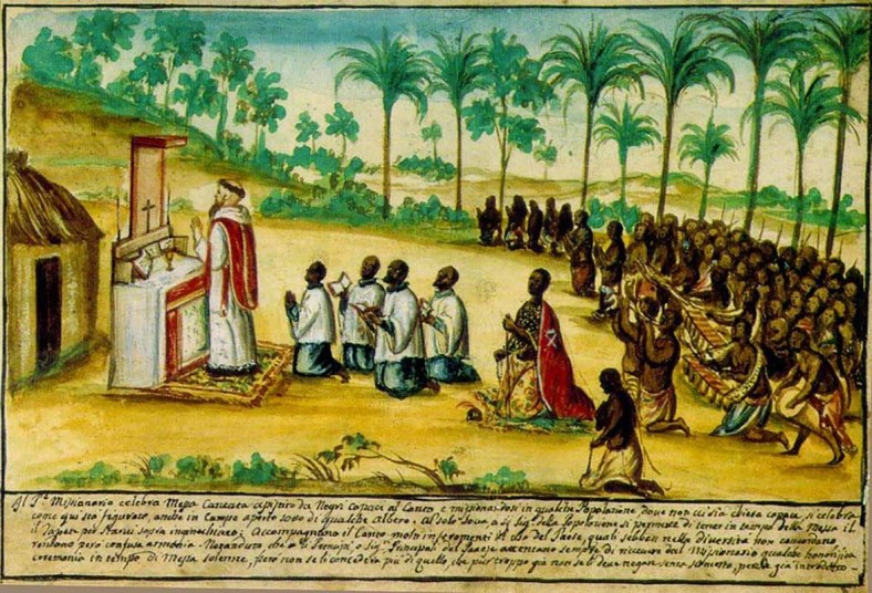 Catholic missionary leads Mass in Sogno, Congo (ca. 1740).