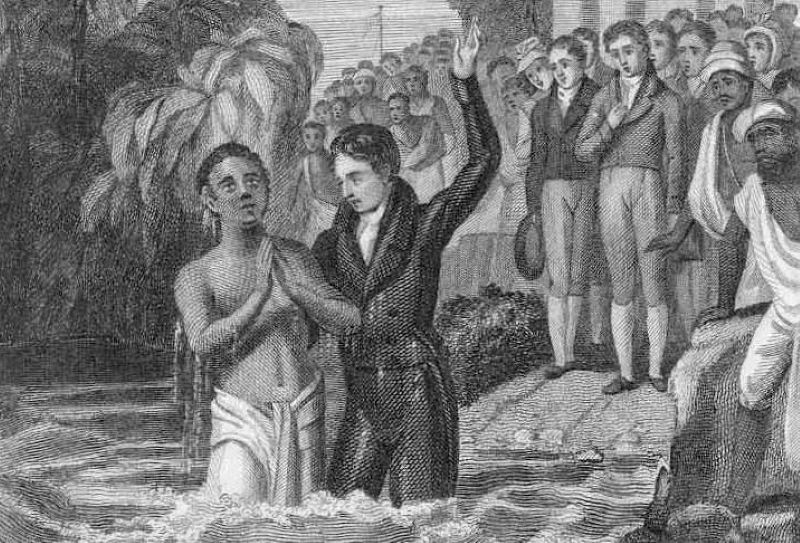 19th century American Baptist missionary baptising tribals in Burma. 19th century American Baptist missionary baptising tribals in Burma.