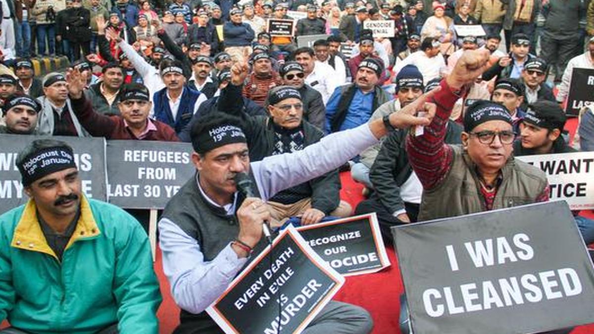 Kashmiri Pandits demonstrate in support of the Citizenship Amendment Act in New Delhi, Sunday, Jan. 19, 2020. Kashmiri Pandits demonstrate in support of the Citizenship Amendment Act at Jantar Mantar in New Delhi, Sunday, Jan. 19, 2020.