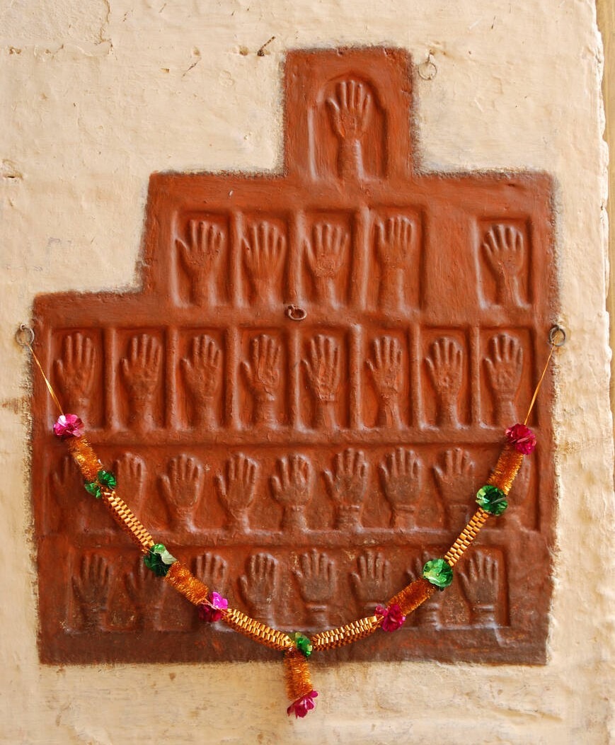 Handprints of Rajput queens who committed jauhar in the Moghul period. Handprints of Rajput queens.