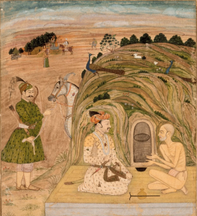 Emperor Jahangir visiting the ascetic Jadrup Gosain. Jahangir visiting the ascetic Jadrup Gosain.