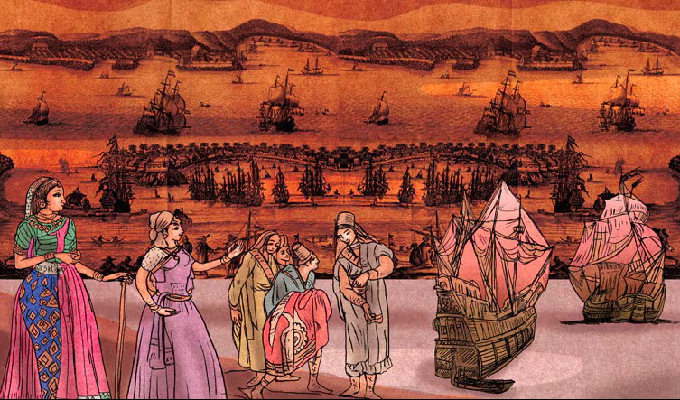 Moghul ships moored in Surat.