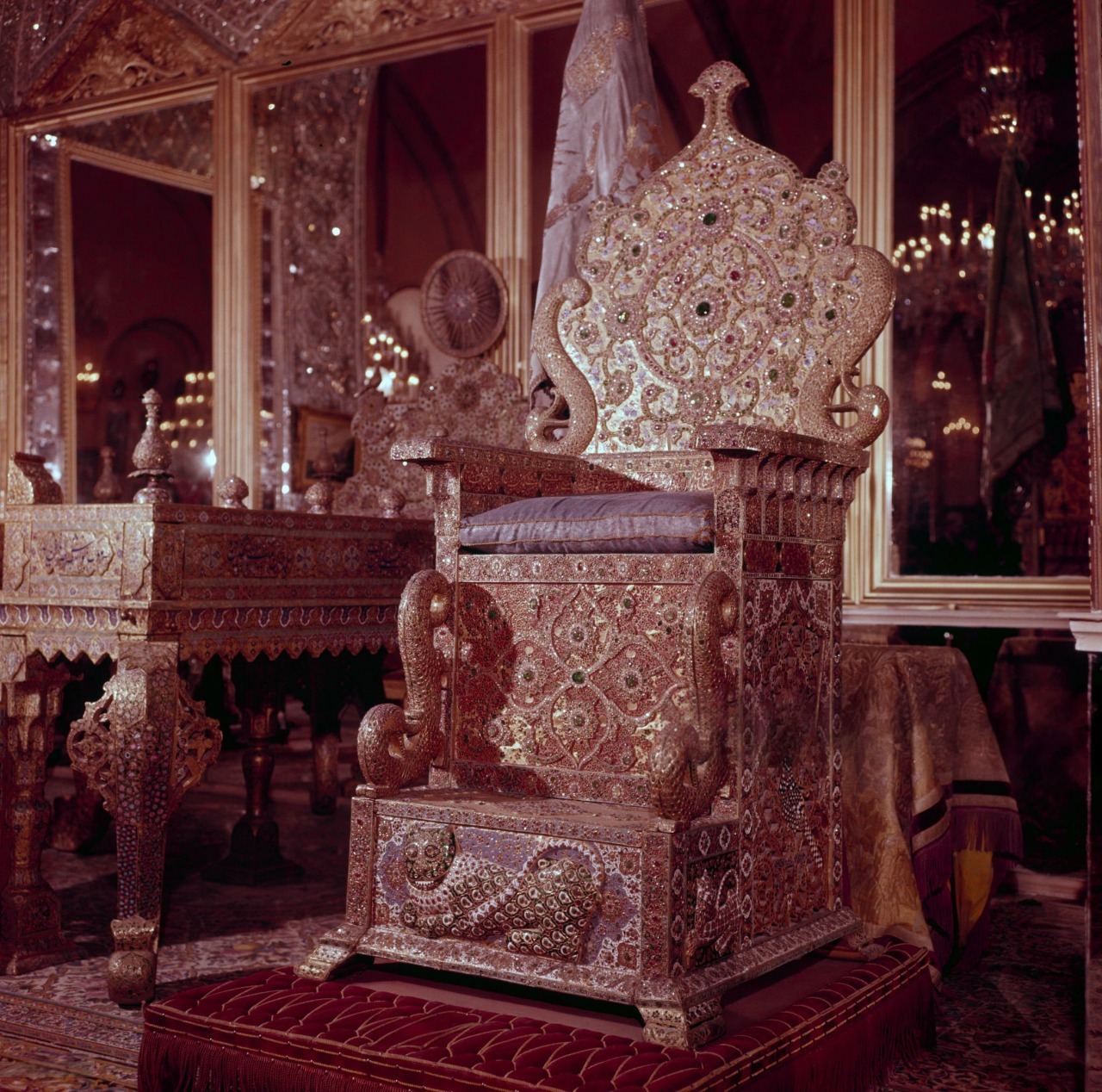 The Peacock Throne in the Golestan Palace in Tehran, Iran, shown Dec. 18, 1959. The Peacock Throne was constructed in 1628 in Delhi, India and in 1739 was taken by Nadir Shah back to Tehran as war booty.
