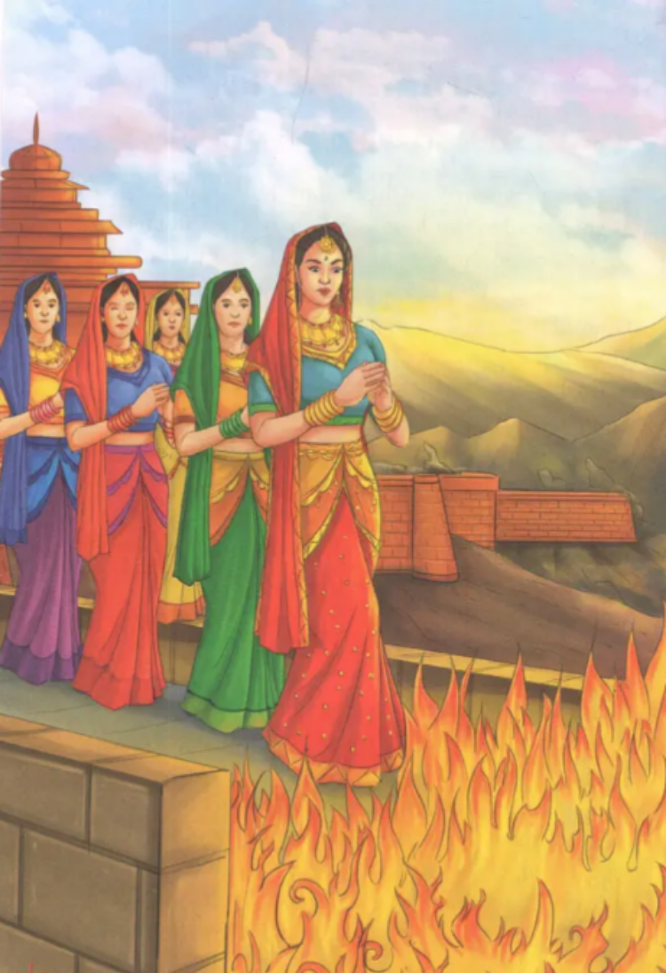 Rajput queens commit jauhar to save their honour. Rajput queens commit jauhar to save their honour.