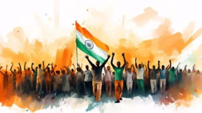 India's Independence Day Indians with their flag.