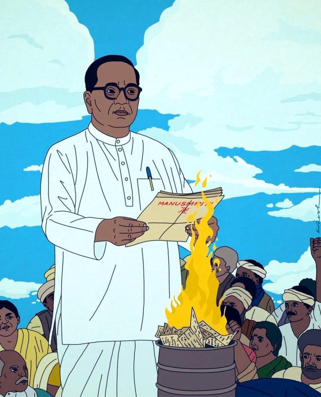 Dr. Ambedkar burning the Manusmriti in 1927. B.R. Ambedkar burning the Manusmriti.