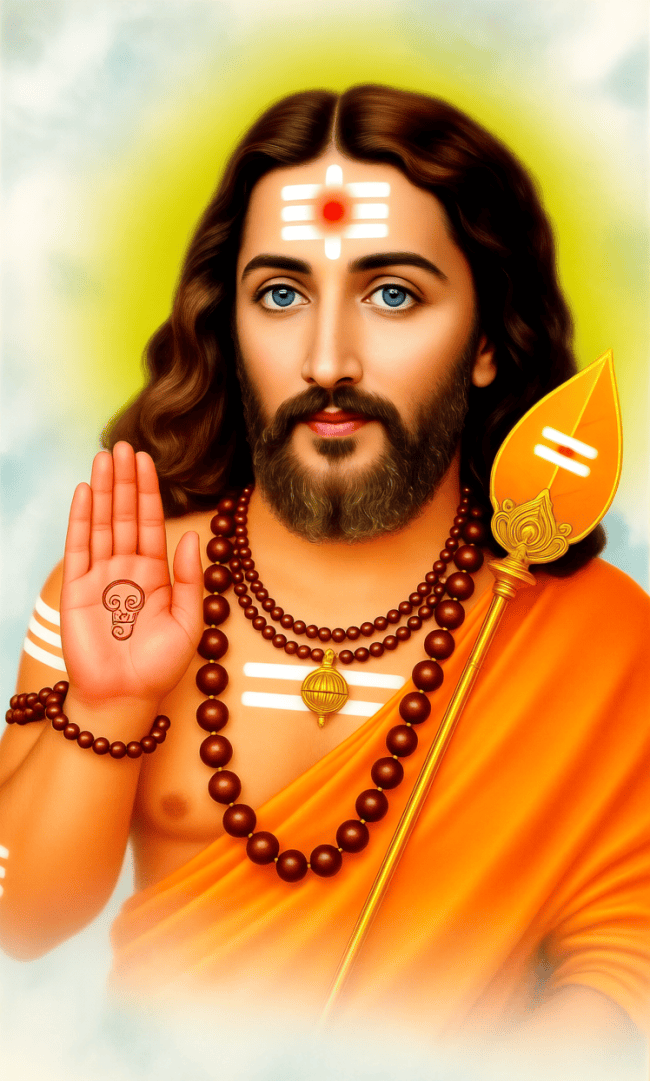 A white, blue-eyed, brown-haired 'Tamil' Jesus with Murugan's attributes. Do Indian Christians not see the irony? Jesus as Murugan.